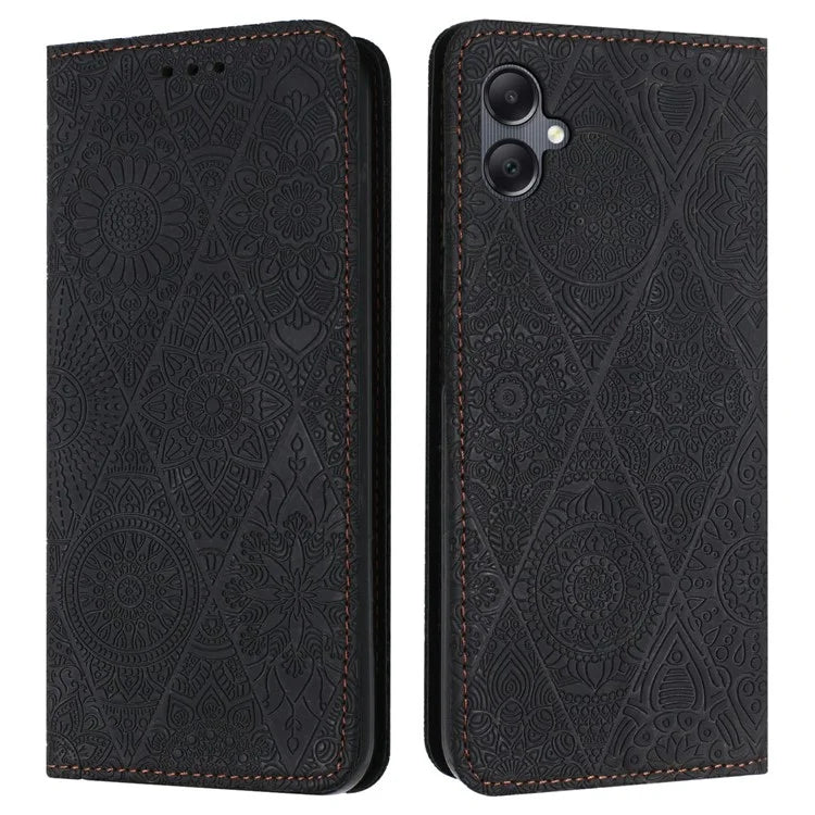 For Samsung Galaxy A06 Case Imprinted Flower Wallet Stand Leather Phone Cover