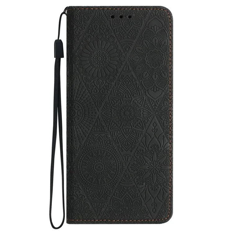 For Samsung Galaxy A06 Case Imprinted Flower Wallet Stand Leather Phone Cover