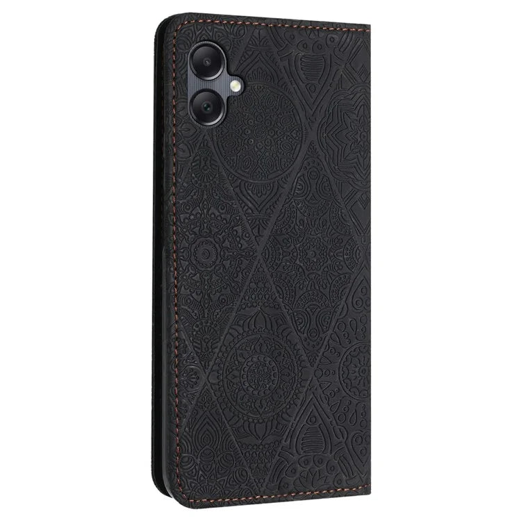 For Samsung Galaxy A06 Case Imprinted Flower Wallet Stand Leather Phone Cover