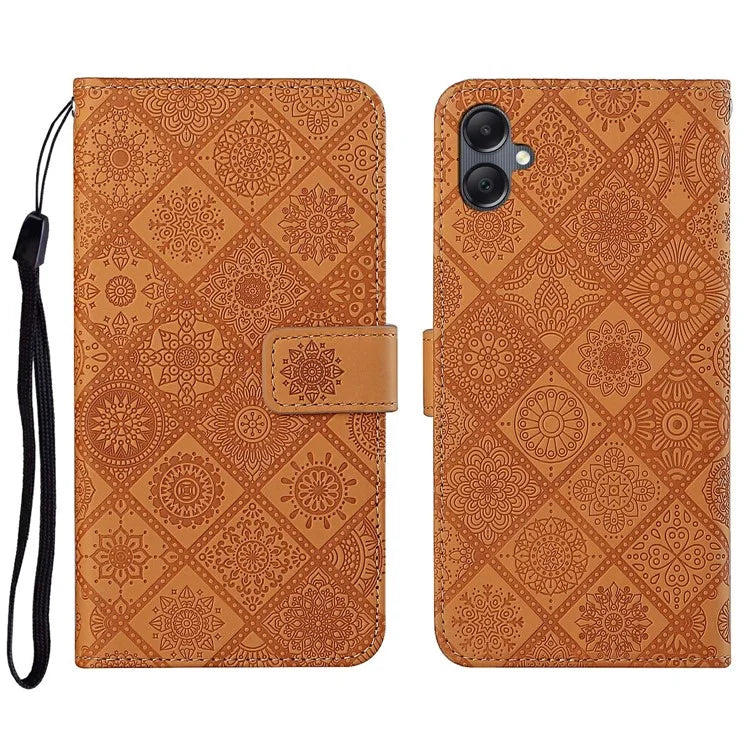 For Samsung Galaxy A06 Leather Case Ethnic Style Phone Wallet Cover with Strap