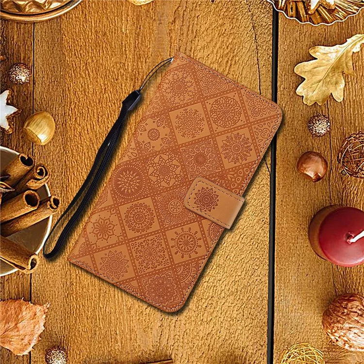 For Samsung Galaxy A06 Leather Case Ethnic Style Phone Wallet Cover with Strap