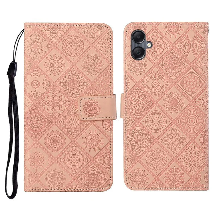 For Samsung Galaxy A06 Leather Case Ethnic Style Phone Wallet Cover with Strap