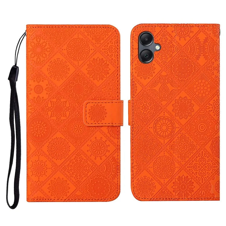 For Samsung Galaxy A06 Leather Case Ethnic Style Phone Wallet Cover with Strap