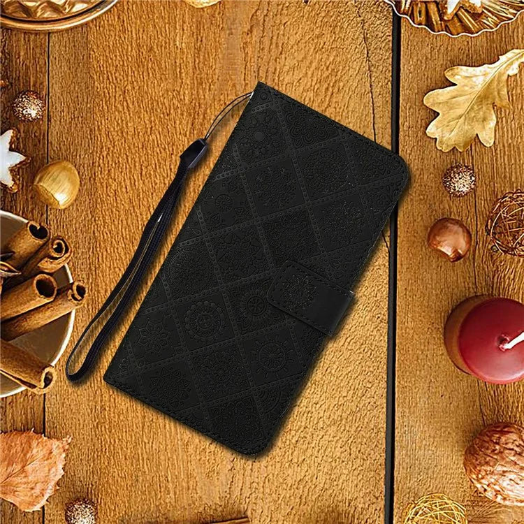 For Samsung Galaxy A06 Leather Case Ethnic Style Phone Wallet Cover with Strap