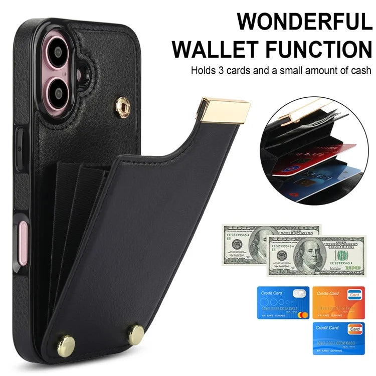 For iPhone 16 Case TPU+PU Leather Hardware Decor Phone Cover with Card Holder