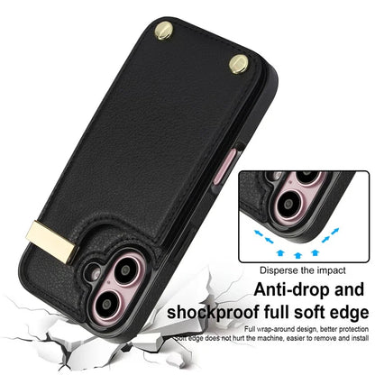 For iPhone 16 Case TPU+PU Leather Hardware Decor Phone Cover with Card Holder