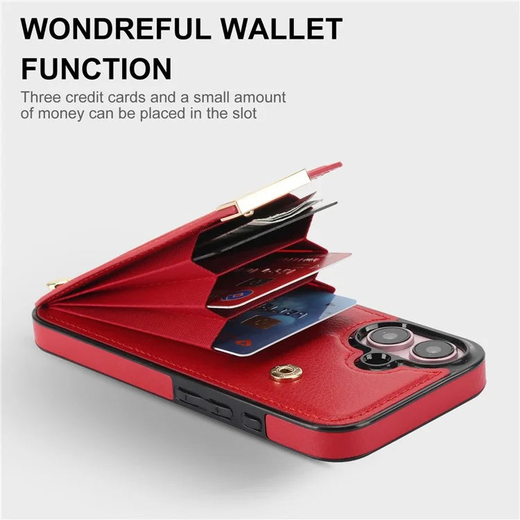 For iPhone 16 Case TPU+PU Leather Hardware Decor Phone Cover with Card Holder