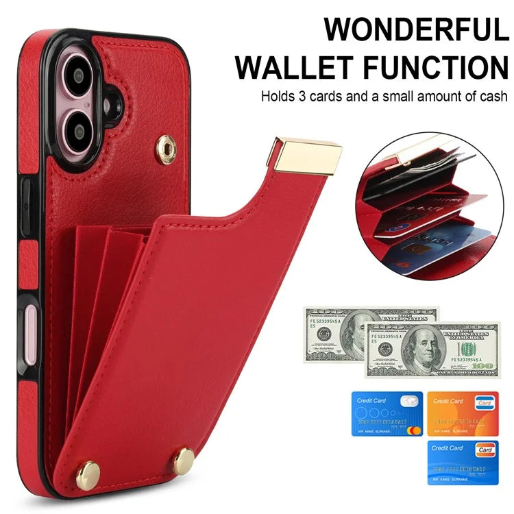 For iPhone 16 Case TPU+PU Leather Hardware Decor Phone Cover with Card Holder