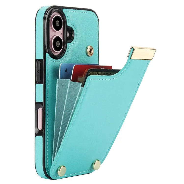 For iPhone 16 Case TPU+PU Leather Hardware Decor Phone Cover with Card Holder