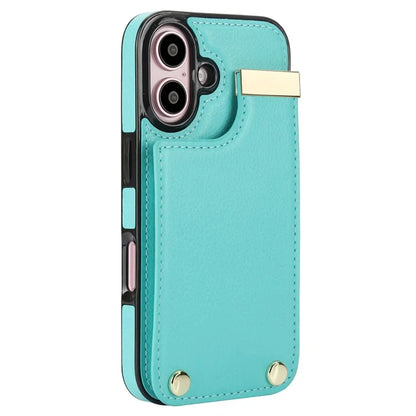 For iPhone 16 Case TPU+PU Leather Hardware Decor Phone Cover with Card Holder