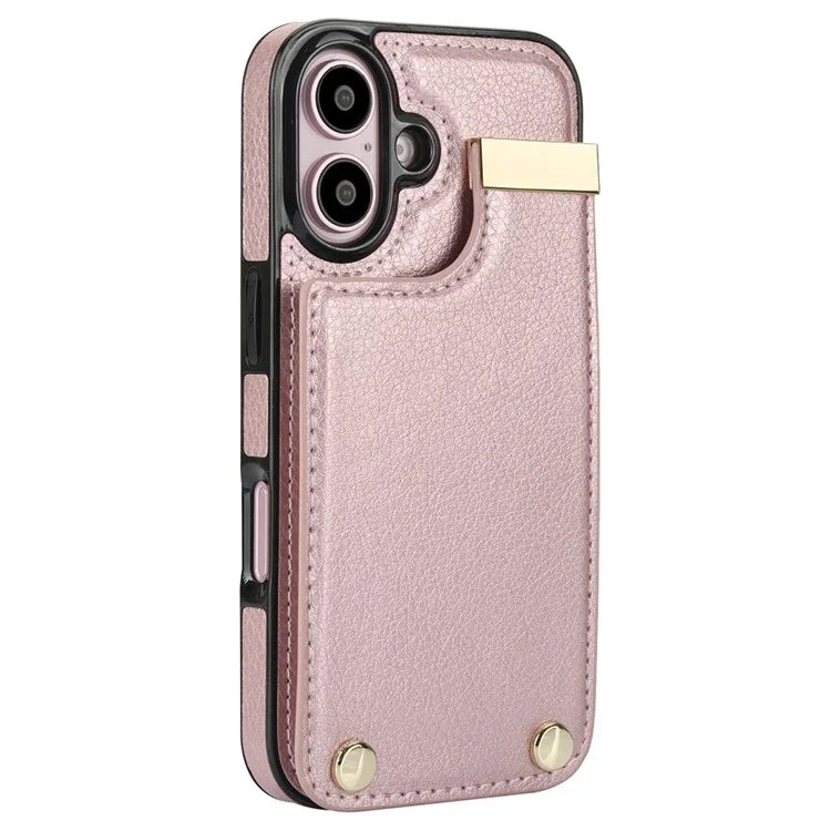 For iPhone 16 Case TPU+PU Leather Hardware Decor Phone Cover with Card Holder