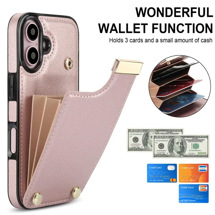 For iPhone 16 Case TPU+PU Leather Hardware Decor Phone Cover with Card Holder