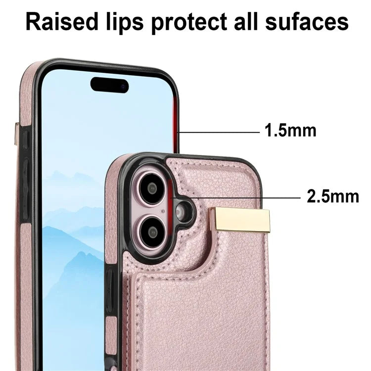 For iPhone 16 Case TPU+PU Leather Hardware Decor Phone Cover with Card Holder