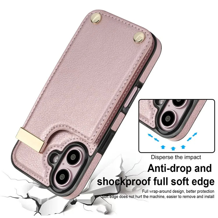 For iPhone 16 Case TPU+PU Leather Hardware Decor Phone Cover with Card Holder