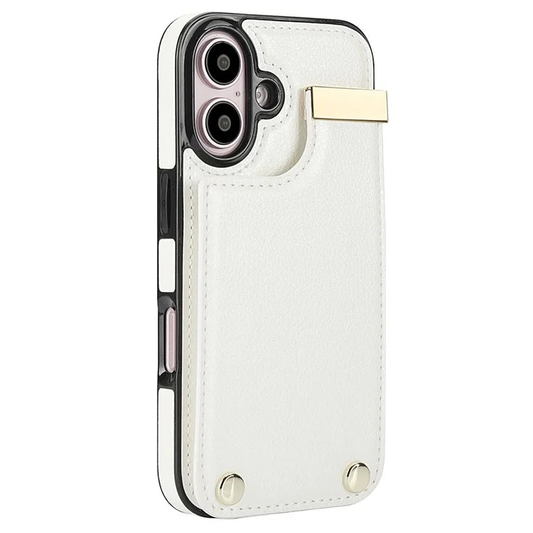 For iPhone 16 Case TPU+PU Leather Hardware Decor Phone Cover with Card Holder