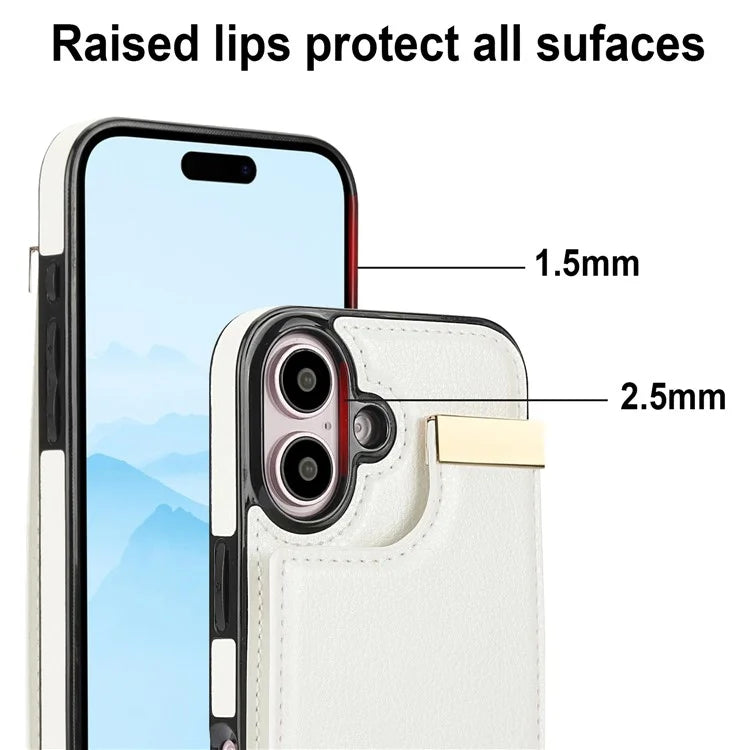For iPhone 16 Case TPU+PU Leather Hardware Decor Phone Cover with Card Holder