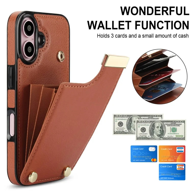 For iPhone 16 Case TPU+PU Leather Hardware Decor Phone Cover with Card Holder