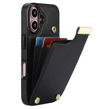 For iPhone 16 Plus Case TPU+PU Leather Hardware Decor Phone Cover with Card Holder