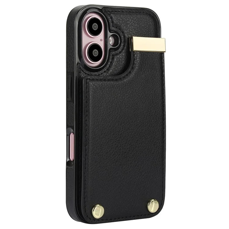 For iPhone 16 Plus Case TPU+PU Leather Hardware Decor Phone Cover with Card Holder