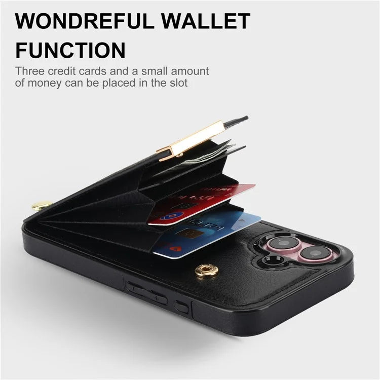 For iPhone 16 Plus Case TPU+PU Leather Hardware Decor Phone Cover with Card Holder