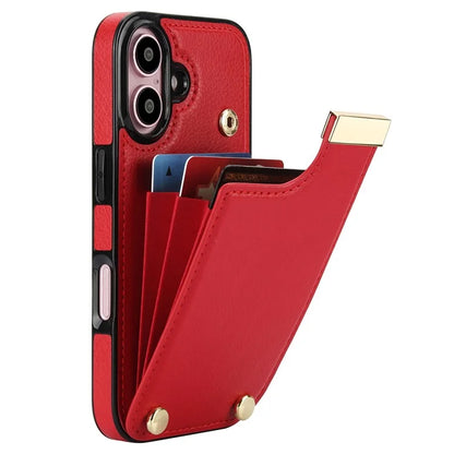 For iPhone 16 Plus Case TPU+PU Leather Hardware Decor Phone Cover with Card Holder