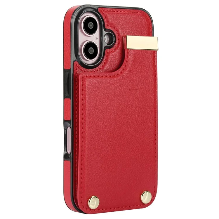 For iPhone 16 Plus Case TPU+PU Leather Hardware Decor Phone Cover with Card Holder