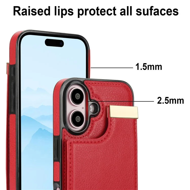 For iPhone 16 Plus Case TPU+PU Leather Hardware Decor Phone Cover with Card Holder