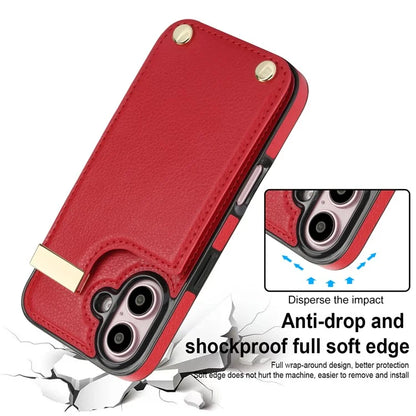 For iPhone 16 Plus Case TPU+PU Leather Hardware Decor Phone Cover with Card Holder