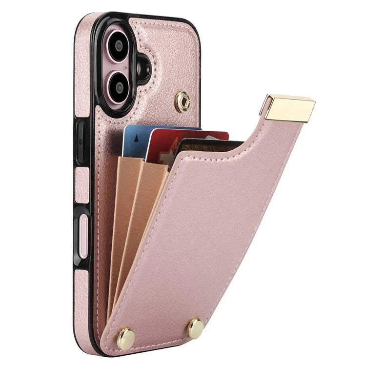 For iPhone 16 Plus Case TPU+PU Leather Hardware Decor Phone Cover with Card Holder
