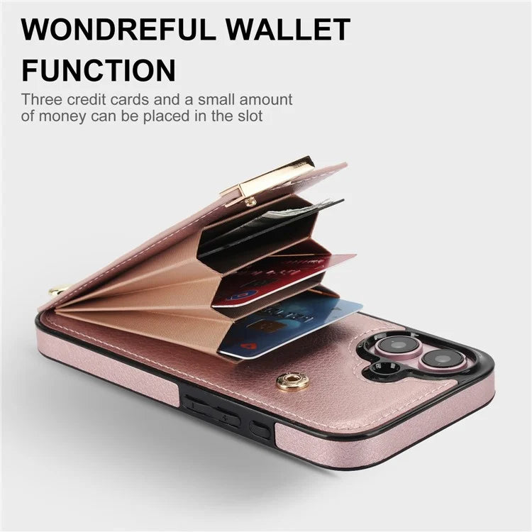 For iPhone 16 Plus Case TPU+PU Leather Hardware Decor Phone Cover with Card Holder