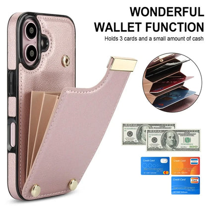For iPhone 16 Plus Case TPU+PU Leather Hardware Decor Phone Cover with Card Holder