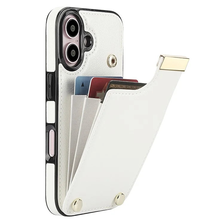 For iPhone 16 Plus Case TPU+PU Leather Hardware Decor Phone Cover with Card Holder