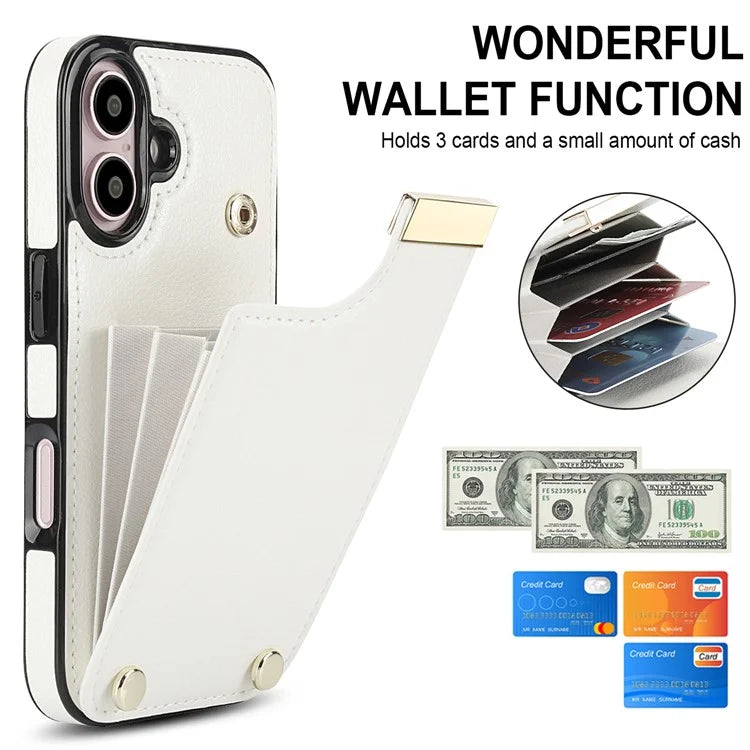 For iPhone 16 Plus Case TPU+PU Leather Hardware Decor Phone Cover with Card Holder