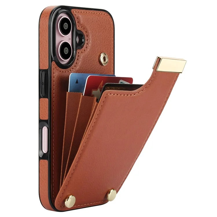 For iPhone 16 Plus Case TPU+PU Leather Hardware Decor Phone Cover with Card Holder