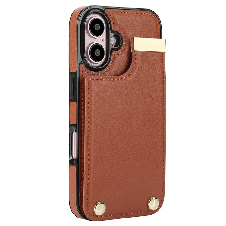 For iPhone 16 Plus Case TPU+PU Leather Hardware Decor Phone Cover with Card Holder