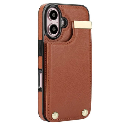 For iPhone 16 Plus Case TPU+PU Leather Hardware Decor Phone Cover with Card Holder
