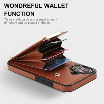 For iPhone 16 Plus Case TPU+PU Leather Hardware Decor Phone Cover with Card Holder