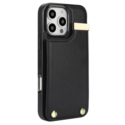 For iPhone 16 Pro Max Case TPU+PU Leather Hardware Decor Phone Cover with Card Holder
