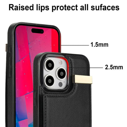 For iPhone 16 Pro Max Case TPU+PU Leather Hardware Decor Phone Cover with Card Holder
