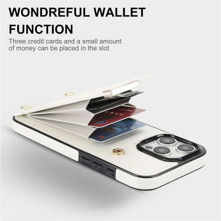 For iPhone 16 Pro Max Case TPU+PU Leather Hardware Decor Phone Cover with Card Holder