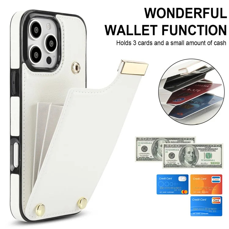 For iPhone 16 Pro Max Case TPU+PU Leather Hardware Decor Phone Cover with Card Holder