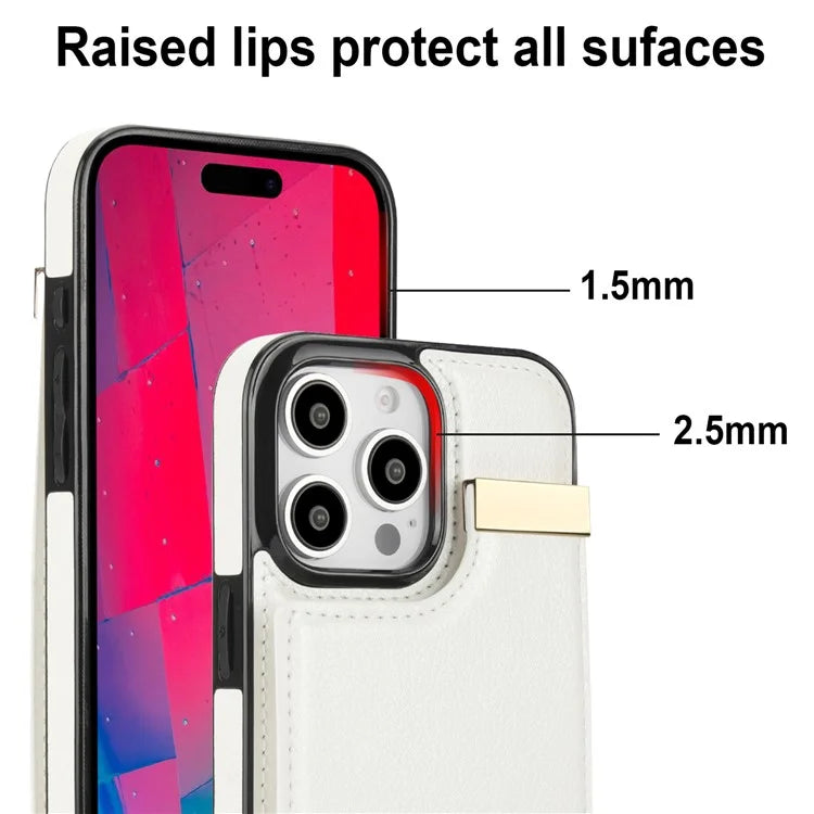For iPhone 16 Pro Max Case TPU+PU Leather Hardware Decor Phone Cover with Card Holder