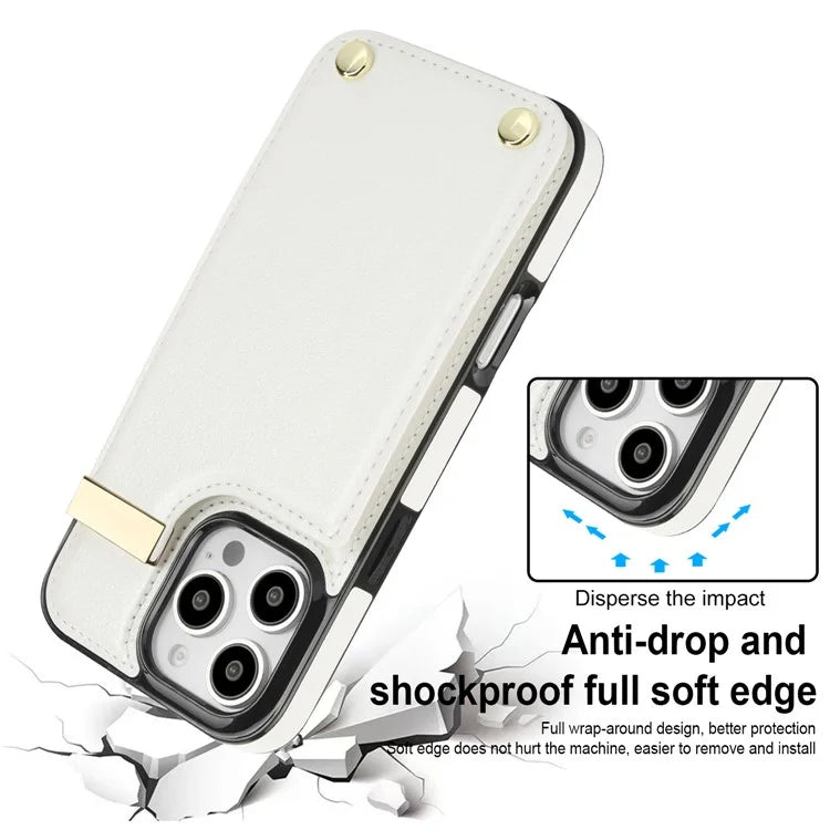 For iPhone 16 Pro Max Case TPU+PU Leather Hardware Decor Phone Cover with Card Holder