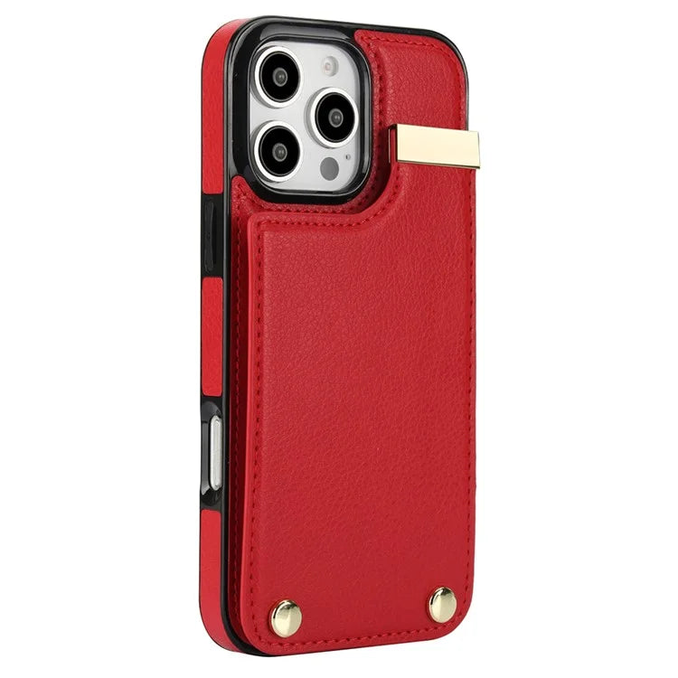 For iPhone 16 Pro Max Case TPU+PU Leather Hardware Decor Phone Cover with Card Holder