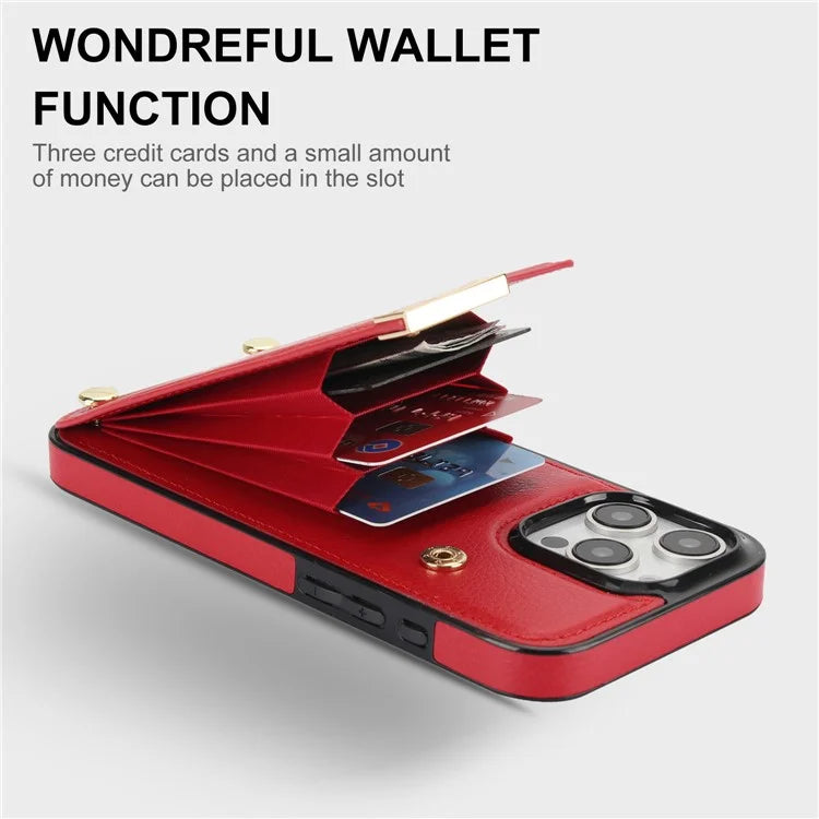 For iPhone 16 Pro Max Case TPU+PU Leather Hardware Decor Phone Cover with Card Holder