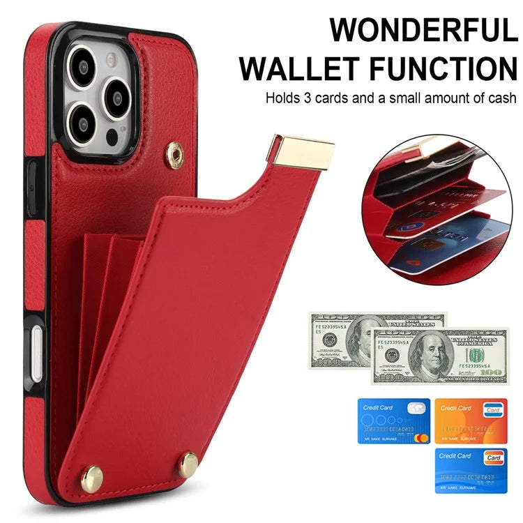 For iPhone 16 Pro Max Case TPU+PU Leather Hardware Decor Phone Cover with Card Holder