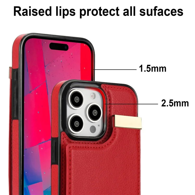 For iPhone 16 Pro Max Case TPU+PU Leather Hardware Decor Phone Cover with Card Holder