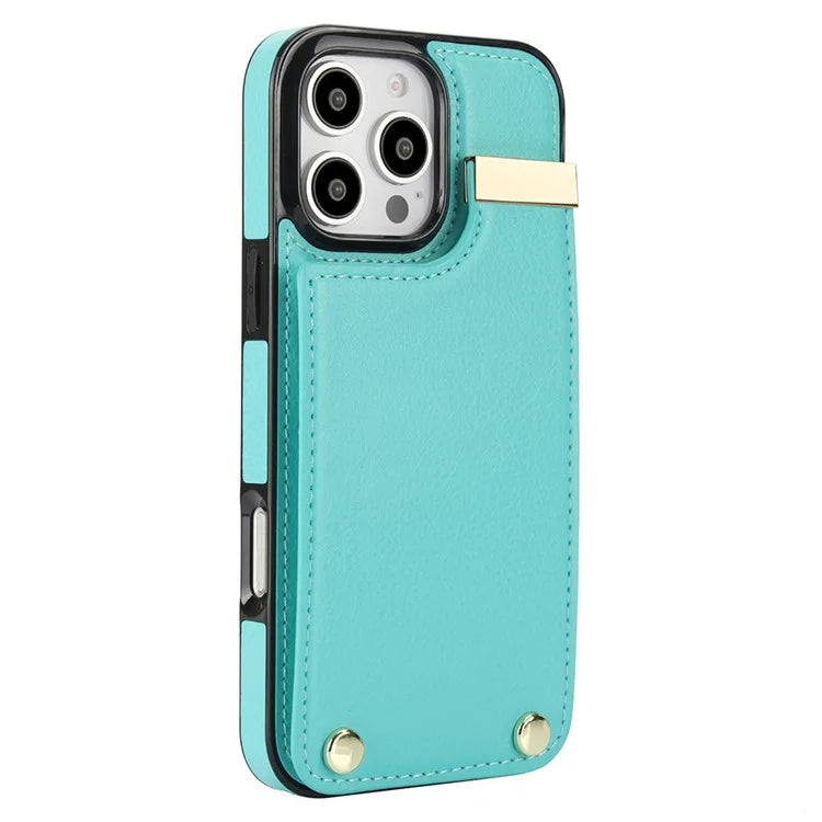 For iPhone 16 Pro Max Case TPU+PU Leather Hardware Decor Phone Cover with Card Holder