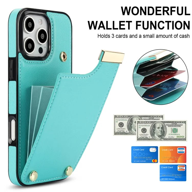 For iPhone 16 Pro Max Case TPU+PU Leather Hardware Decor Phone Cover with Card Holder