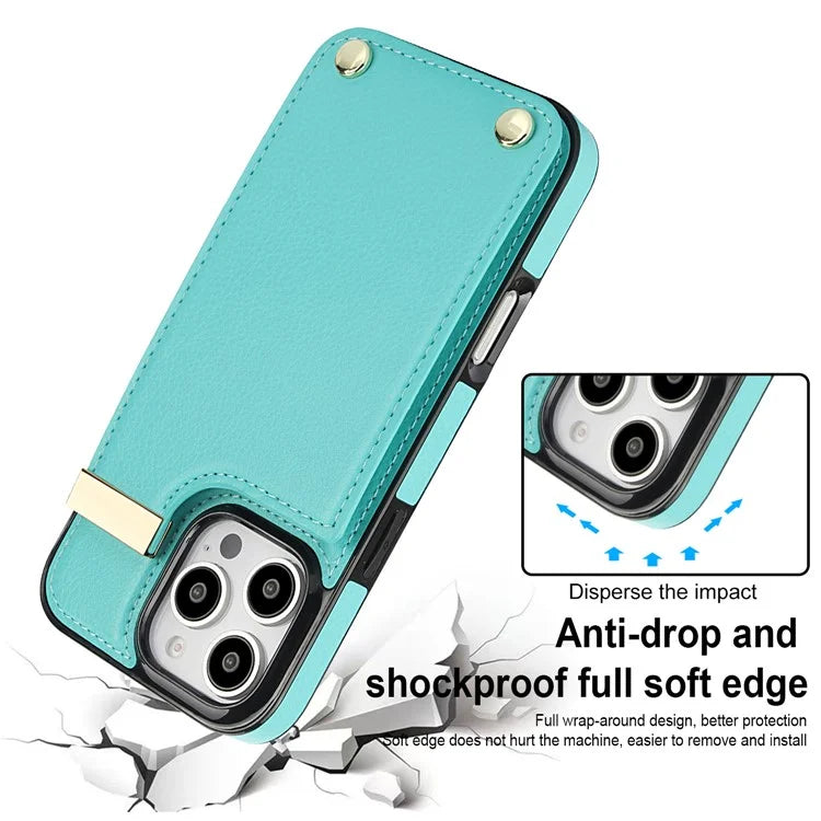 For iPhone 16 Pro Max Case TPU+PU Leather Hardware Decor Phone Cover with Card Holder